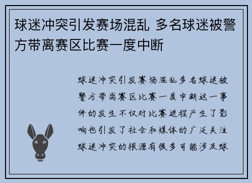 球迷冲突引发赛场混乱 多名球迷被警方带离赛区比赛一度中断